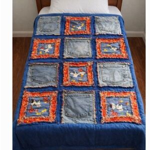 Super cute vintage denim cotton and flannel shirts patchwork quilt